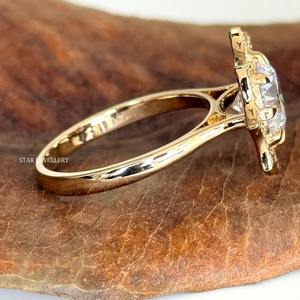 14K ทองแข็ง VVS Moissanite เพชรเดี่ยวรัศมีแหวนหมั้นแหวนหมั้นเพชรโมอิสฮาโลเจียระไนทรงกลม - Product Image 4