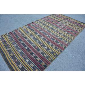 พรมขนสัตว์สไตล์ตุรกีโบราณขนาด5'1x10'1ฟุตทรงสี่เหลี่ยมผืนผ้าขนาดใหญ่สีดำสีเหลืองแบบดั้งเดิมสำหรับวัยรุ่น - Product Image 2