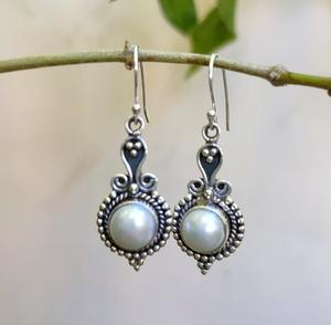 Pendientes de piedras preciosas de perlas, joyería hecha a mano de plata 925, pendientes de plata de ley sólida 925, joyería de plata colgante, pendientes de sello 925 - Product Image 2