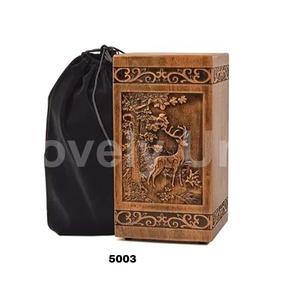 Engraved Deer Wooden Cremation Urn for Human Wood <b>Ashes</b> Decorative <b>Box</b> Funeral Keepsake Urn for Adult Male Female with Satin Bag - Product Image 1