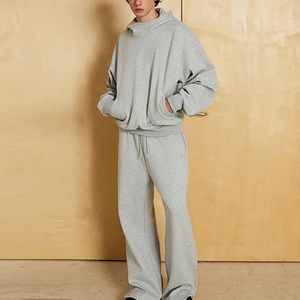 Sweat-shirts pull-over à logo personnalisé 380 Gsm polaire vierge surdimensionné poids lourd Vintage lavé à l'acide ensemble sweat à capuche et pantalon de survêtement pour hommes - Product Image 5