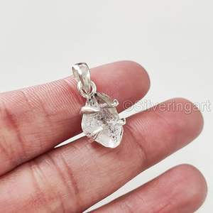 Pendentif pour femme en diamant de Herkimer naturel brut, pierre précieuse brute, pendentif fait main pour Noël, bijoux en argent sterling 925 - Product Image 2