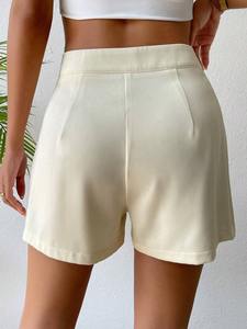 กางเกงขาสั้นเอวสูงระบายอากาศได้ดีสำหรับผู้หญิงกางเกงขาสั้นลำลองผ้าโพลีเอสเตอร์แบบผูกเชือก - Product Image 2