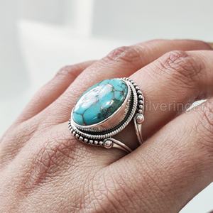 Women's Ring Natural Blue <b>Copper</b> Turquoise Gemstone December Birthstone Bohemian <b>Band</b> Handmade Jewelry 925 Sterling Silver Ring - Product Image 2