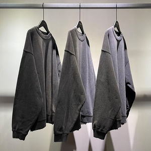 Sudadera Unisex Extra Grande, Lavada, Color Gris Oscuro, Felpa, Suave, Mezcla de Algodón, Cuello Redondo, Manga Larga, Estilo Urbano, Bordada - Product Image 3