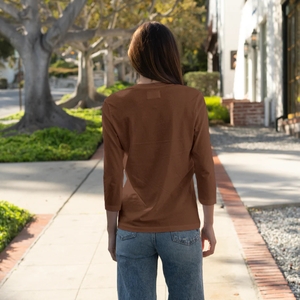 T-shirt pour femme en coton biologique de luxe 100% certifié GOTS, manches 3/4, col en V, pré-rétréci, doux, respirant, classique - Product Image 6