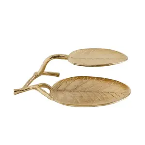 Nouvel arrivage Plat de service élégant en forme de feuille en aluminium de couleur or Assiette décorative pour les mariages, les restaurants et les fêtes - Product Image 3