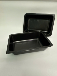 Plateau à fruits et légumes en plastique PET jetable noir et transparent Plateau d'emballage rectangulaire de qualité alimentaire Boîtes d'emballage à gâteaux - Product Image 5