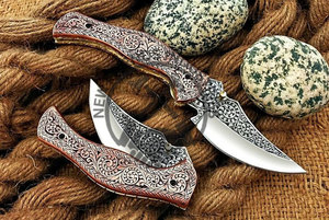 Couteau de poche pliant personnalisé de vente chaude D2 lame en acier gravé à la main poignée en cuivre gaine en cuir pour la durée de vie utilisation de qualité bricolage - Product Image 2