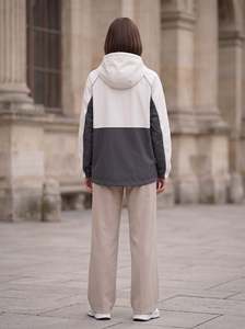Anorak long blanc doux et anthracite, anorak Ripstop personnalisé avec logo OEM, streetwear unisexe fabriqué en usine - Product Image 2