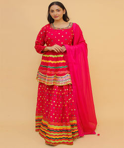 Designer soie broderie miroir travail lehenga choli avec dupatta fête porter prix de gros vêtement ethnique surat vêtements - Product Image 1