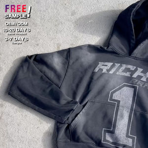 Sweat à capuche personnalisé sans ficelle déchirures lourdes sérigraphie logo sweats à capuche pull lavé à l'acide sweats à capuche - Product Image 2