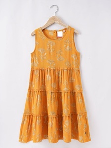 <b>Yellow</b> Girls Tiered Layered <b>Dress</b> Embroidered Jacket Long Sleeve Floral Print Bohemian Style Mini Cotton <b>Linen</b> Summer Wear - Product Image 2