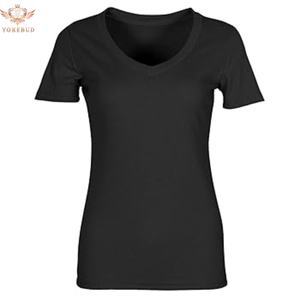 YOKEBUD, camiseta de verano con cuello en V para mujer, Color sólido, algodón suave, ajustado, informal, básico, uso diario, OEM, logotipo personalizado de talla grande - Product Image 6