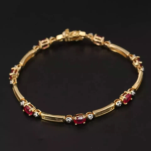 Bracelet de tennis vintage en argent sterling jaune 925 plaqué or avec diamant synthétique ovale de 6,15 carats cultivé en laboratoire - Product Image 1