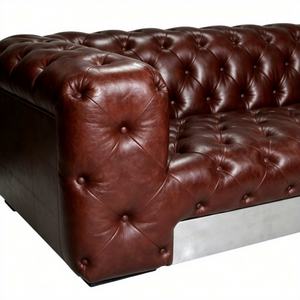Sofá Chesterfield de 3 Plazas Hecho a Medida, en Cuero Genuino, Ecológico, con Respaldo de Aluminio, Cierre de Botones, Diseño Industrial, Estilo Aviador - Product Image 5