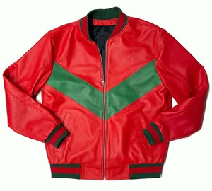 Blouson bomber en toile respirante et écologique pour homme, avec logo avant style universitaire rouge et vert, coupe-vent de qualité supérieure - Product Image 4