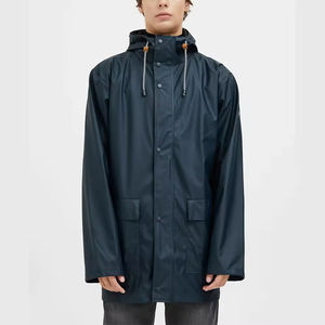 เสื้อกันฝนผ้ายีนส์มีซิปแห้งเร็วมีฮู้ดผ้าโพลีเอสเตอร์100% กันน้ำออกแบบได้ตามต้องการมีโลโก้ได้ตามต้องการ - Product Image 2