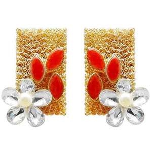 Boucles d'oreilles pendantes florales Kriaa plaqué or pierre de résine 1311405F bijoux pendants fins - Product Image 1