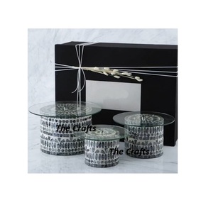 Wooden And <b>Glass</b> <b>Cake</b> Server <b>Stand</b> Set Of Three Different Size Chocolate <b>Stand</b> With Mop Work For Event Use - Product Image 5