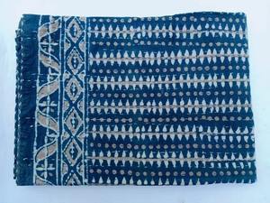 Edredón Kantha Vintage de algodón puro, colcha de bloque de mano índigo, edredón reciclado bohemio, manta de tiro, lote de edredones al por mayor - Product Image 4