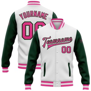 Vente en gros dans l'industrie directe de bombardier décontracté pour l'hiver blanc rose-vert veste bicolore Varsity Letterman à bouton-pression - Product Image 1