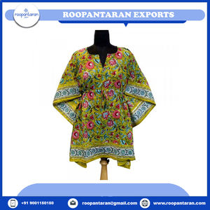 Free Size Pure Cotton Hand Block Printed <b>Kaftans</b> Fashionable Straight Silhouette Beach Wear for Plus Sizes Wholesale Price - Product Image 4