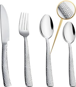 Couverts fabriqués à la main ensemble de couverts plaqué or cuillère et couteau ensemble de 5 couverts ensemble plaqué or sculpté à la main - Product Image 3