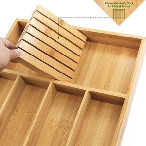 Organizador de cubiertos de bambú, soporte para utensilios para cajón, bandeja de cubiertos de madera con divisor para almacenamiento de cubiertos de cocina - Product Image 2