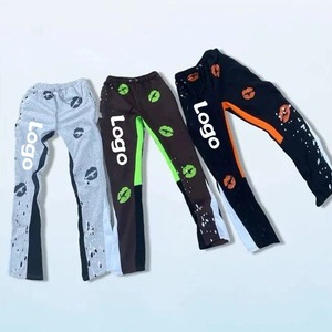 Top Trendy Men's Casual High Waist Flared Jogger Pants Custom Wash Flare Puff Printing Stack Pantalones de chándal Straight Elastic Waist - Product Image 2