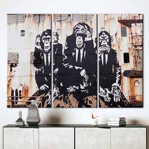Obra de arte impresa en lienzo de Banksy Three Wise Monkeys - Elegante decoración de pared, 3P:Gallery Wrapped - Product Image 1