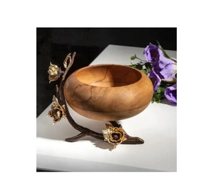 Luxury Metal Floral Accent Decorative <b>Serving</b> <b>Bowl</b> Premium Wood <b>Salad</b> <b>Serving</b> <b>Bowl</b> For Hotel & Restaurant Supplies - Product Image 1