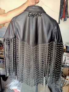 Chaqueta de Cuero con Flecos para Mujer, Diseño Personalizado 2026, Remaches, Forro Transpirable, Costuras Finas, Estilo Vintage - Product Image 4