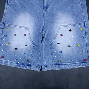 Pantalones cortos de mezclilla informales americanos para hombre, pantalones cortos de mezclilla oscuros con estampado de logotipo personalizado, pantalones cortos de mezclilla de punto de cintura media para hombre 2025 - Product Image 5