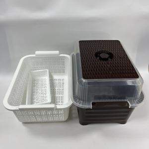 Panier de rangement en plastique 3-en-1 avec couvercle et égouttoir grande capacité OEM/ODM accepté vente en gros directe d'usine - Product Image 1