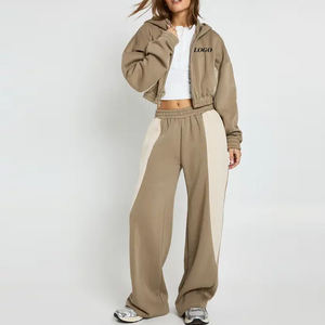 Ensemble de survêtement deux pièces color block pour femme, décontracté et respirant, 2026, avec taille élastique et cordons de serrage pour un ajustement confortable - Product Image 1