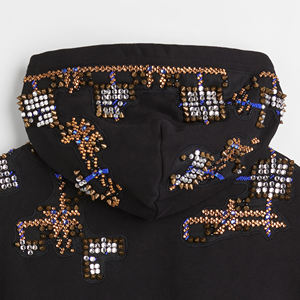 Sweats à capuche pour hommes personnalisés de luxe thermique strass imprimé lourd 100% coton surdimensionné Streetwear sweats à capuche pour hommes - Product Image 4