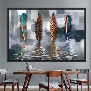 Elegant Abstract <b>Feather</b> Wall Art Printed Canvas - Modern Decor,1P:<b>Black</b> Framed - Product Image 1