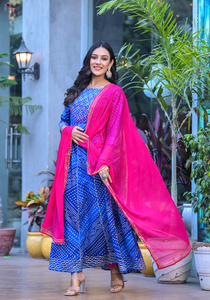 Kurta Anarkali de Algodón de Verano, Diseño Clásico, Corte en A, Largo hasta la Rodilla, con Pantalón y Dupatta, para Niñas y Mujeres - Product Image 3