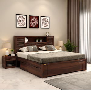 Lit en bois moderne, bois massif, taille king, design simple, tête de lit à lattes, achat en gros, disponible à prix de gros - Product Image 2