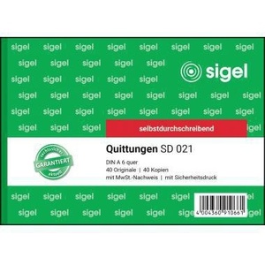 SIGEL DIN A6 Landscape Format Receipt Pad Self-Carbonating 1-Copy 2x40 Sheets Carbonless Paper - Product Image 1