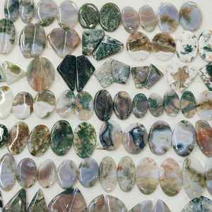 Belle mousse Agate Cabochon 5 paires Lot ovale en forme de poire 15x20 à 25 MM pierre précieuse en vrac pour la fabrication de bijoux - Product Image 2