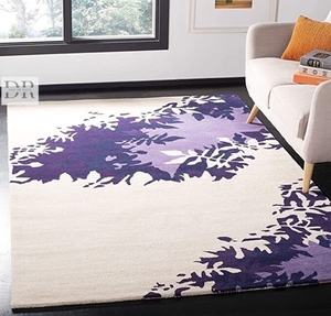 Tapis de luxe élégant en laine motif feuille blanche violette Tapis botanique d'automne tissé à la main Logo personnalisé de haute qualité Plancher de maison - Product Image 2