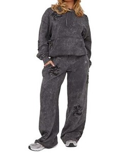 Survêtements en détresse surdimensionnés délavés à l'acide survêtements baggy pour femmes survêtements unisexes sur mesure ensemble de 2 pièces - Product Image 1