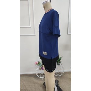 Ensemble deux pièces pour femme, chemisier à manches courtes et col rond en viscose à deux fils et short, 35154 - Bleu - Product Image 5