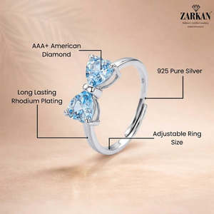 NOVAMART Fine Hallmark <b>Adjustable</b> Alloy <b>Ring</b> Silver Blue Heart Bow Gold Plating Trendy White Inlay Free <b>Size</b> Child Gift Box Pack - Product Image 6