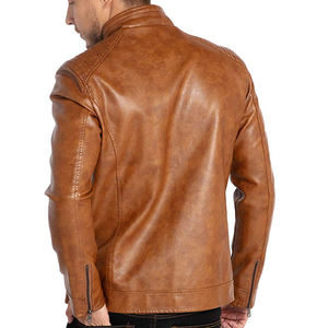 แจ็กเก็ตนักขี่จักรยานหนังแท้สำหรับผู้ชายแจ็กเก็ตมอเตอร์ไซค์สำหรับผู้ชายแจ็คเก็ตหนังพิมพ์โลโก้ตามสั่ง - Product Image 6