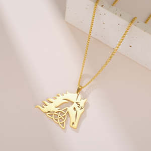 Pendentif Tête de Cheval Creuse Plaqué Or Argent 925 Moissanite Nœud Celtique Bijoux Animaux Cadeaux pour Femmes Hommes - Product Image 2