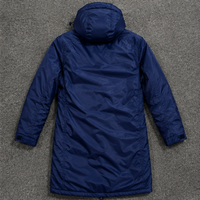 Veste matelassée longue à capuche pour homme, coupe-vent, rembourrage épais en polyester, fermeture éclair, couleur unie marine, hiver, décontractée