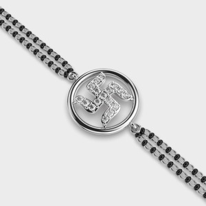 0.205ct Lab Grown Round Diamond Swastik Mangal Sutra Bracelet de luxe en plaqué rhodium pour femme en or jaune blanc rose 14K - Product Image 5